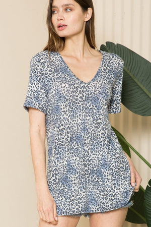 Leopard Short Sleeve V Neck Top Acting Pro 