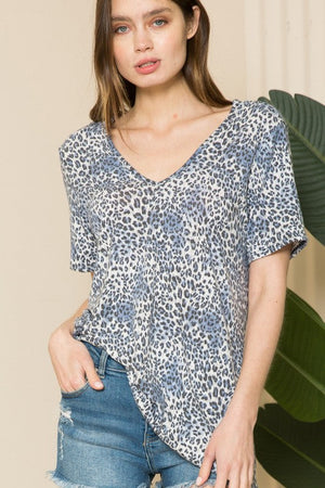 Leopard Short Sleeve V Neck Top Acting Pro 