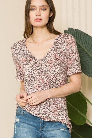 Leopard Short Sleeve V Neck Top Acting Pro 
