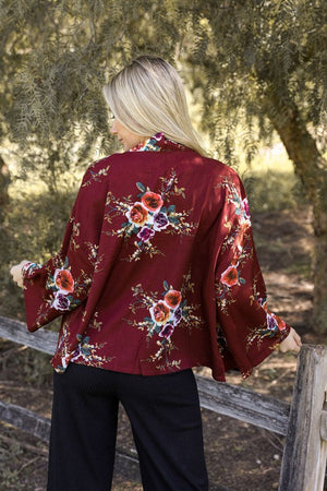 Lush Rose Kimono Leto Accessories Burgundy One Size 