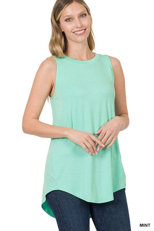 LUXE RAYON SLEEVELESS ROUND NECK HI-LOW HEM TOP ZENANA 