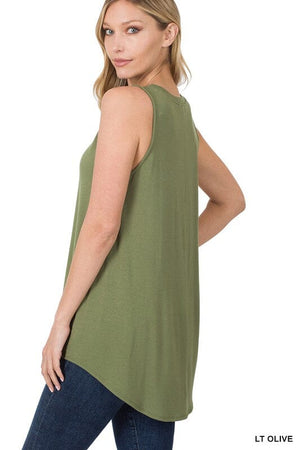 LUXE RAYON SLEEVELESS ROUND NECK HI-LOW HEM TOP ZENANA 