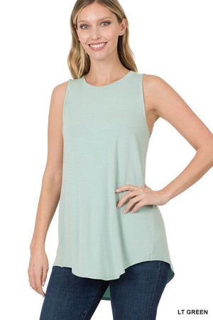 LUXE RAYON SLEEVELESS ROUND NECK HI-LOW HEM TOP ZENANA 