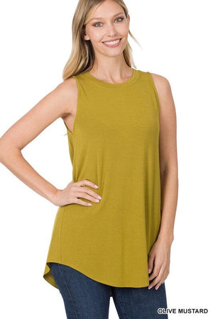 LUXE RAYON SLEEVELESS ROUND NECK HI-LOW HEM TOP ZENANA 