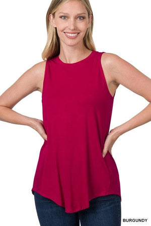 LUXE RAYON SLEEVELESS ROUND NECK HI-LOW HEM TOP ZENANA 