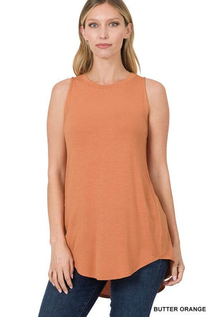 LUXE RAYON SLEEVELESS ROUND NECK HI-LOW HEM TOP ZENANA 