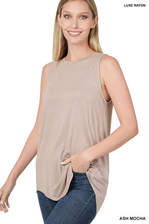 LUXE RAYON SLEEVELESS ROUND NECK HI-LOW HEM TOP ZENANA 