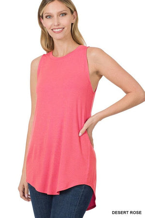 LUXE RAYON SLEEVELESS ROUND NECK HI-LOW HEM TOP ZENANA 