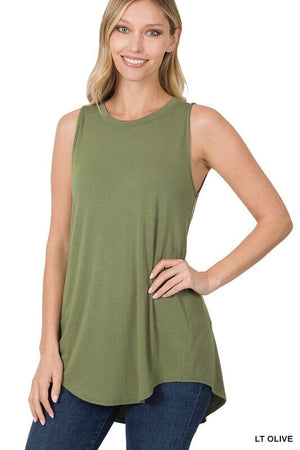 LUXE RAYON SLEEVELESS ROUND NECK HI-LOW HEM TOP ZENANA 