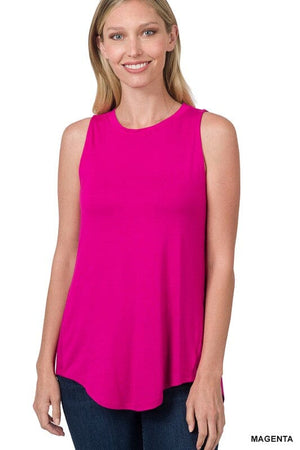 LUXE RAYON SLEEVELESS ROUND NECK HI-LOW HEM TOP ZENANA 