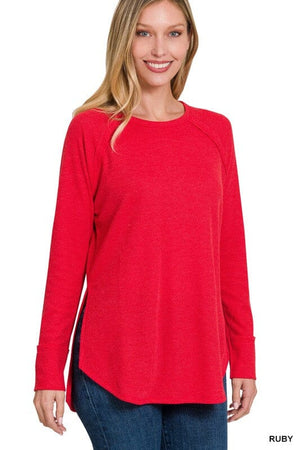 MELAGE BABY WAFFLE LONG SLEEVE TOP ZENANA 