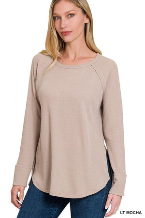 MELAGE BABY WAFFLE LONG SLEEVE TOP ZENANA LT MOCHA S 