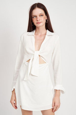 MINI LONG SLEEVE DRESS WITH FRONT TIE Emory Park OFF WHITE S 