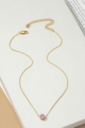 Mini smiley face pendant necklace LA3accessories Lavender one size 