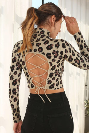 Mock neck lace up open back top Lilou 