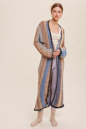 Multi Color Gradation Long Knit Open Cardigan Listicle 