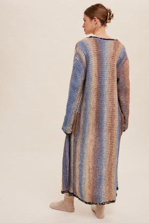 Multi Color Gradation Long Knit Open Cardigan Listicle 