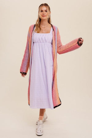 Multi Color Gradation Long Knit Open Cardigan Listicle 