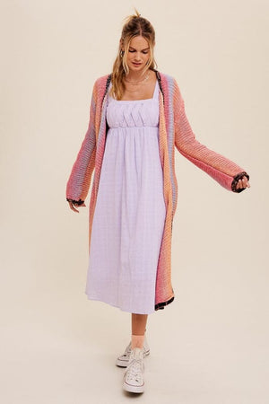 Multi Color Gradation Long Knit Open Cardigan Listicle 