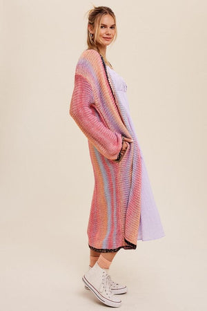 Multi Color Gradation Long Knit Open Cardigan Listicle 