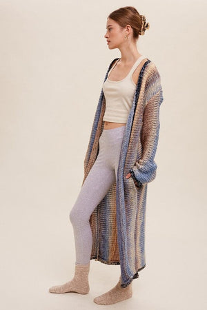 Multi Color Gradation Long Knit Open Cardigan Listicle 