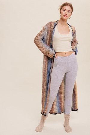 Multi Color Gradation Long Knit Open Cardigan Listicle 