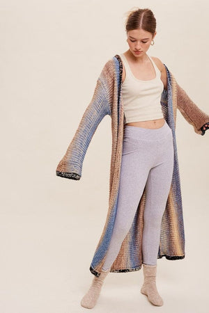 Multi Color Gradation Long Knit Open Cardigan Listicle 