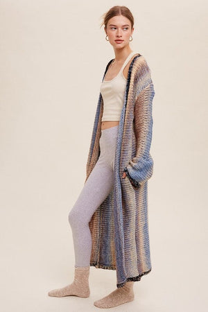 Multi Color Gradation Long Knit Open Cardigan Listicle 