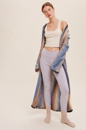 Multi Color Gradation Long Knit Open Cardigan Listicle 