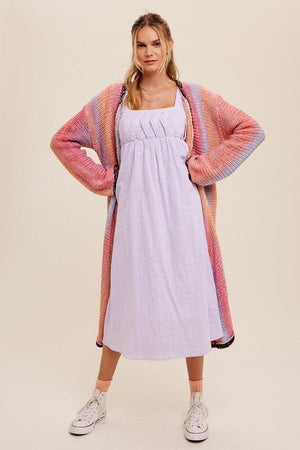 Multi Color Gradation Long Knit Open Cardigan Listicle 