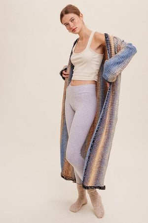 Multi Color Gradation Long Knit Open Cardigan Listicle Denim Multi S 