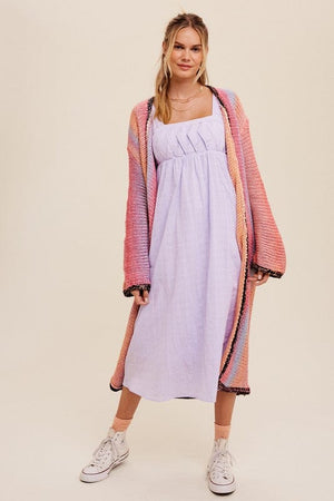 Multi Color Gradation Long Knit Open Cardigan Listicle Rose Multi S 