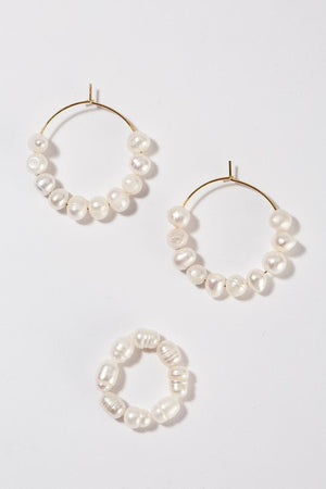 Natural pearl hoop ring and earring set Lilou 