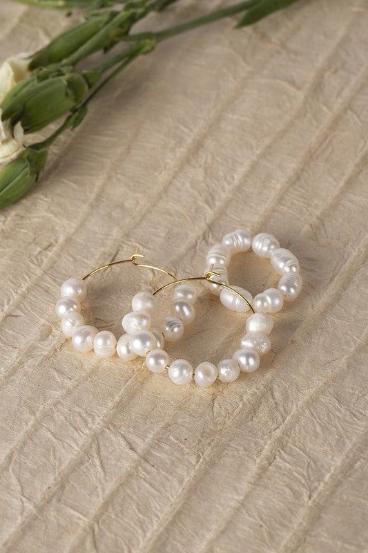Natural pearl hoop ring and earring set Lilou 