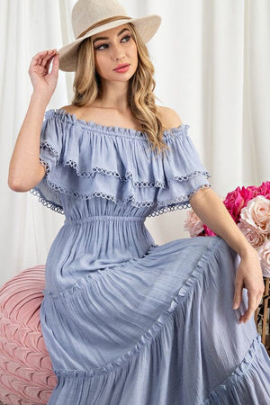 OFF THE SHOULDER RUFFLE MAXI DRESS eesome 