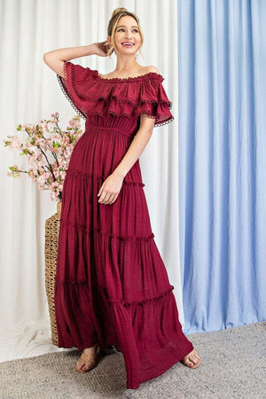 OFF THE SHOULDER RUFFLE MAXI DRESS eesome 