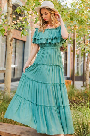 OFF THE SHOULDER RUFFLE MAXI DRESS eesome 