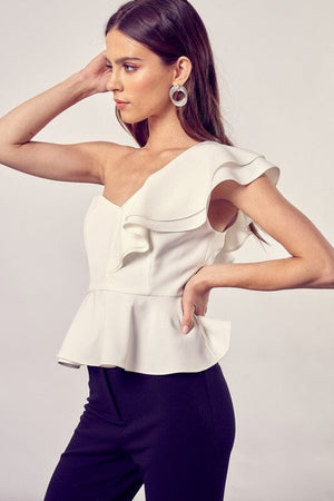 ONE SHOULDER RUFFLE PEPLUM TOP Do + Be Collection 