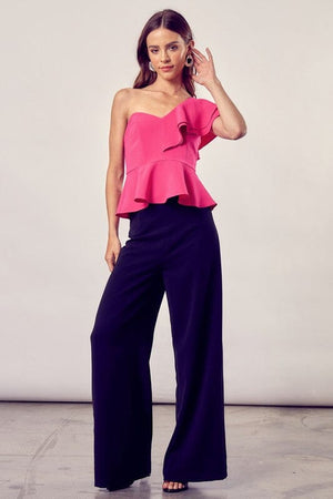 ONE SHOULDER RUFFLE PEPLUM TOP Do + Be Collection 