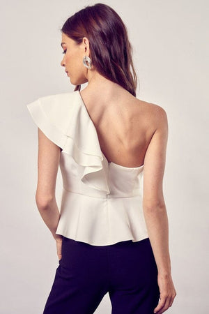 ONE SHOULDER RUFFLE PEPLUM TOP Do + Be Collection 