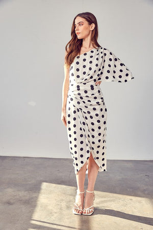 ONE SHOULDER WRAP DRESS Do + Be Collection WHITE/BLACK L 