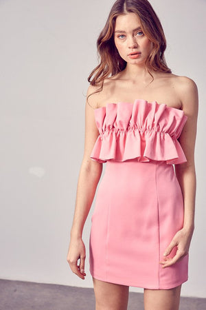 OPEN SHOULDER RUFFLE DETAIL DRESS Do + Be Collection DOLL PINK L 