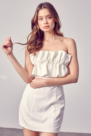 OPEN SHOULDER RUFFLE DETAIL DRESS Do + Be Collection WHITE L 