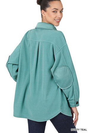 OVERSIZED BASIC FLEECE SHACKET ZENANA DUSTY TEAL S 