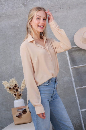 OVERSIZED LONG SLEEVE BUTTON DOWN CHIFFON BLOUSE TIMING 