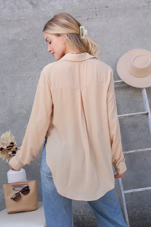 OVERSIZED LONG SLEEVE BUTTON DOWN CHIFFON BLOUSE TIMING 