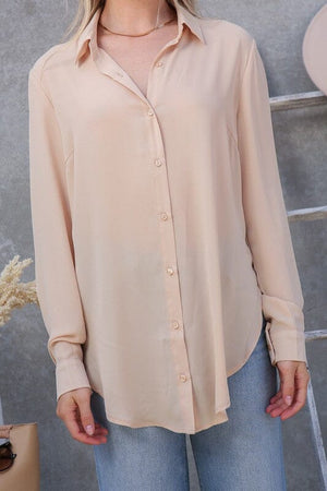 OVERSIZED LONG SLEEVE BUTTON DOWN CHIFFON BLOUSE TIMING 