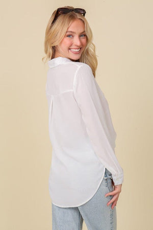 OVERSIZED LONG SLEEVE BUTTON DOWN CHIFFON BLOUSE TIMING 