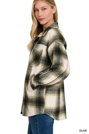 OVERSIZED YARN DYED PLAID LONGLINE SHACKET ZENANA 