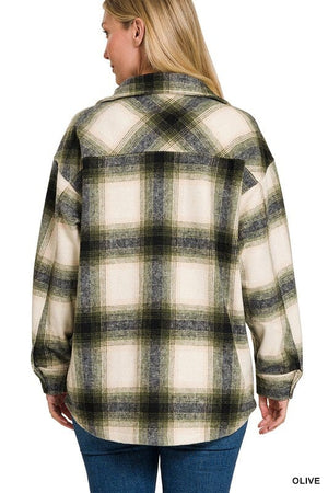 OVERSIZED YARN DYED PLAID LONGLINE SHACKET ZENANA 